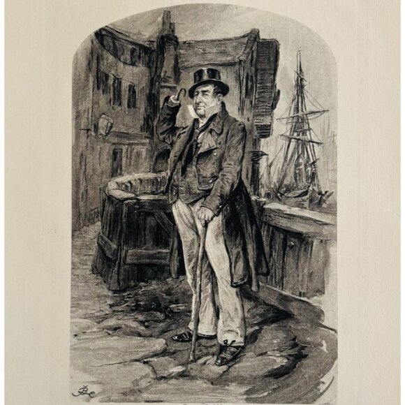1902 Captain Cuttle Photogravure Charles Dickens Dombey And Son Barnard DWP8D - Picture 1 of 3